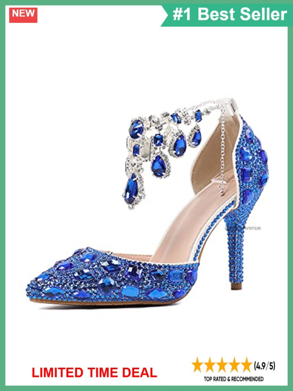 Rhinestone Wedding Party Pumps with Ankle Chain - D'Orsay High Heel